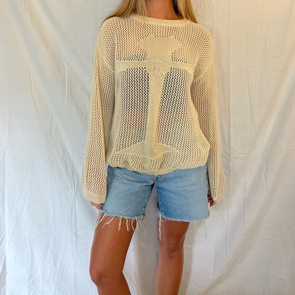 Ivory Open Knit Cross Sweater - Picture 2 of 7
